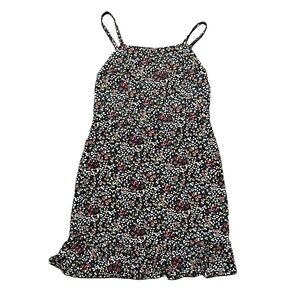Girls Floral Print Spaghetti Straps Shift Ruffled dress